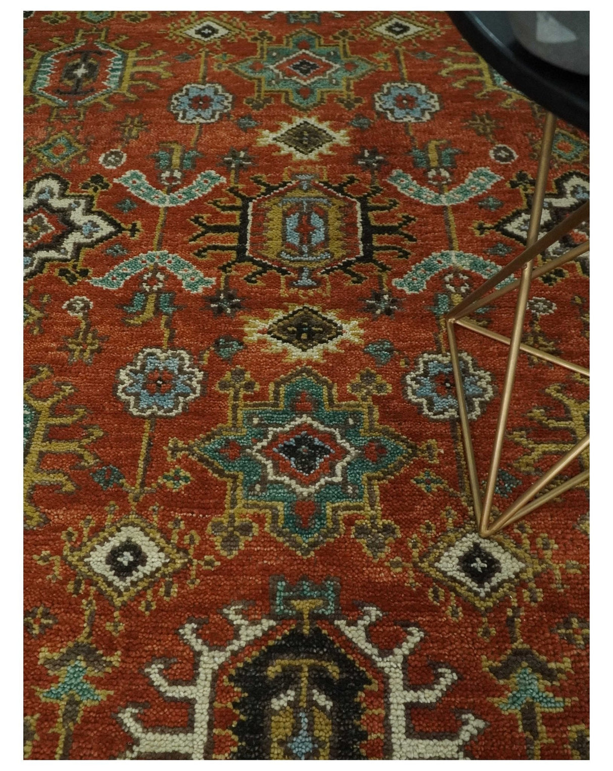 Custom Made Hand Knotted Rust and Black Traditional Wool Rug