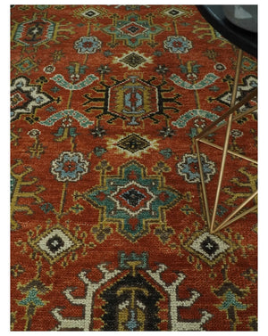 Custom Made Hand Knotted Rust and Black Traditional Wool Rug