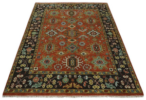Custom Made Hand Knotted Rust and Black Traditional Wool Rug