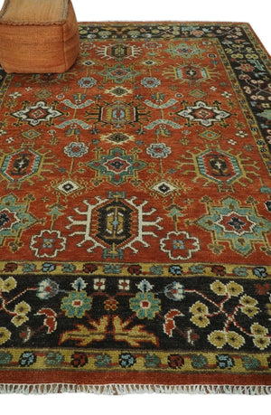 Custom Made Hand Knotted Rust and Black Traditional Wool Rug