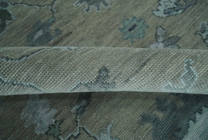 Antique Hand Knotted Beige, Charcoal and Silver Traditional Oushak wool Area Rug