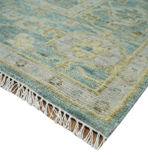 Hand Knotted Traditional Turkish Teal Oushak Wool Rug
