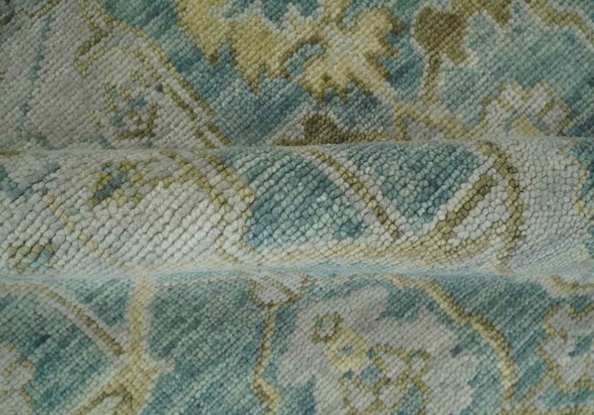 Hand Knotted Traditional Turkish Teal Oushak Wool Rug