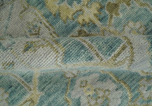 Hand Knotted Traditional Turkish Teal Oushak Wool Rug