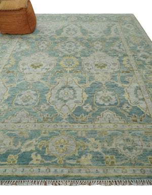 Hand Knotted Traditional Turkish Teal Oushak Wool Rug