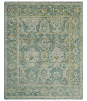 Hand Knotted Traditional Turkish Teal Oushak Wool Rug
