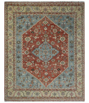 Antique look Traditional Floral Gray, Rust and Beige Hand knotted Heriz Custom Made wool Area Rug