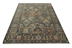 Antique Moss All Wool Traditional Oushak Charcoal, Brown and Blue Hand knotted Custom Made wool Area Rug