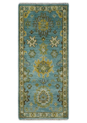 Antique Moss Green and Blue Wool Hand Knotted Traditional Oriental Oushak Multi size Wool Area Rug