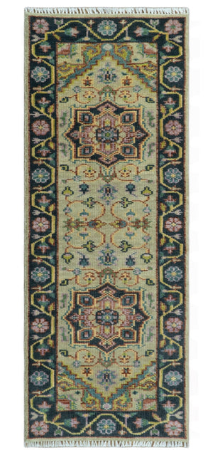 Antique Moss Green and Pink Traditional Multi Size Wool Area Rug