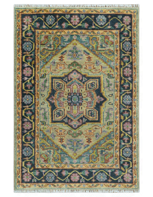 Antique Moss Green and Pink Traditional Multi Size Wool Area Rug