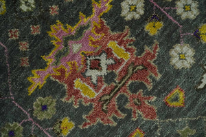Hand Knotted Charcoal, Ivory and Green Traditional Oushak Custom Made Wool Area Rug