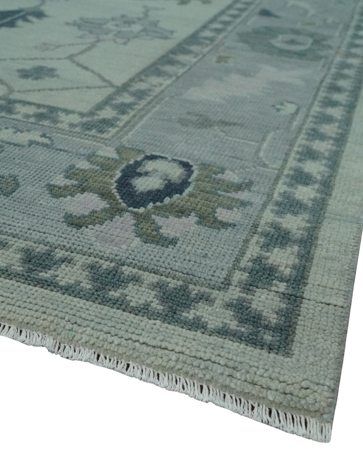 Antique multi size Hand Knotted Beige and Silver Traditional Floral Oushak wool Area Rug