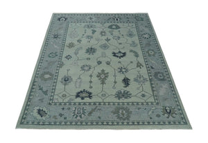 Antique multi size Hand Knotted Beige and Silver Traditional Floral Oushak wool Area Rug