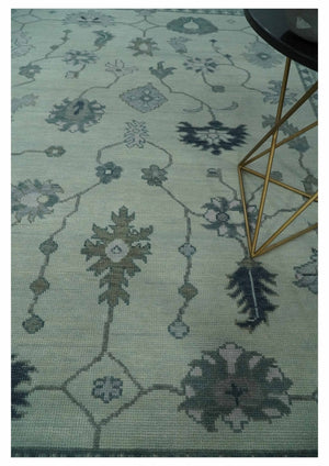 Antique multi size Hand Knotted Beige and Silver Traditional Floral Oushak wool Area Rug