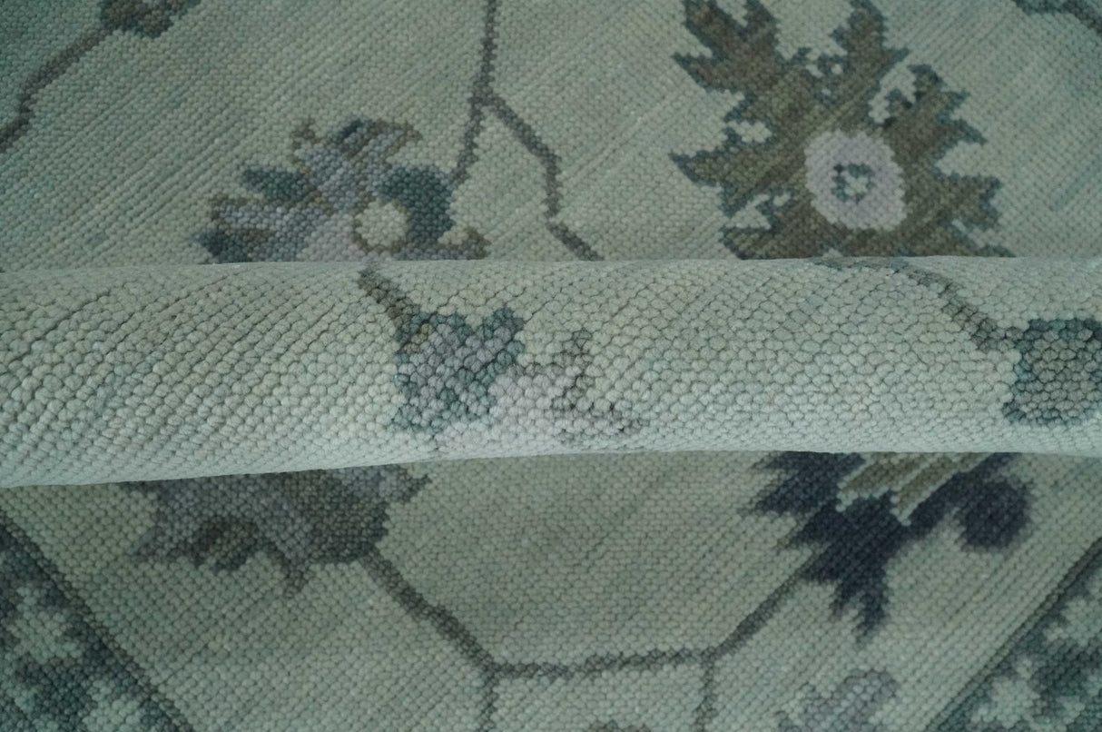 Antique multi size Hand Knotted Beige and Silver Traditional Floral Oushak wool Area Rug