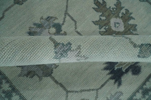 Antique multi size Hand Knotted Beige and Silver Traditional Floral Oushak wool Area Rug