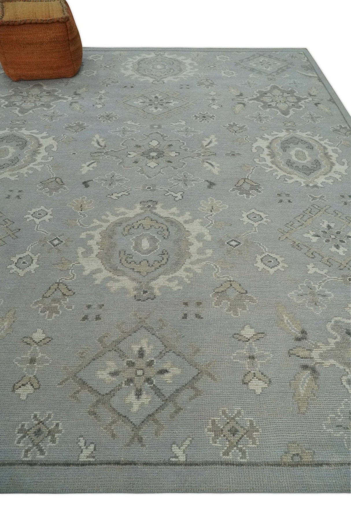 Antique Style Pastel Silver, Beige and Gray Low Pile Multi Size Oushak wool Area Rug