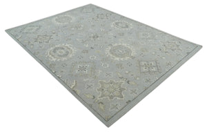 Antique Style Pastel Silver, Beige and Gray Low Pile Multi Size Oushak wool Area Rug