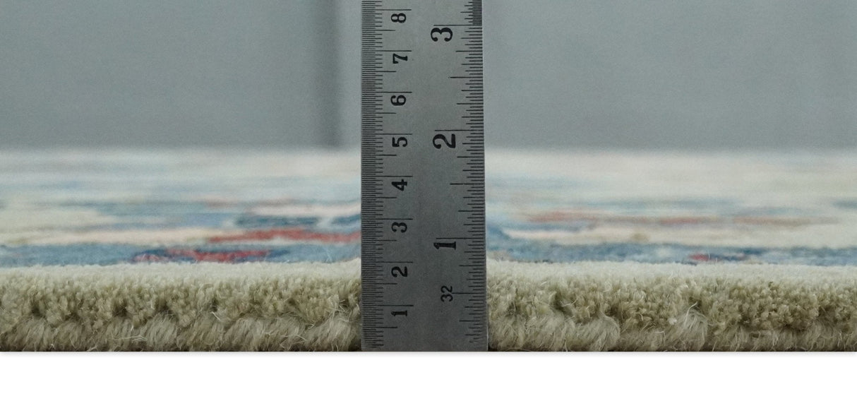 Hand Tufted Beige, Blue and Peach Traditional Oushak Custom Made wool Area Rug, Kids, Living Room and Bedroom Rug