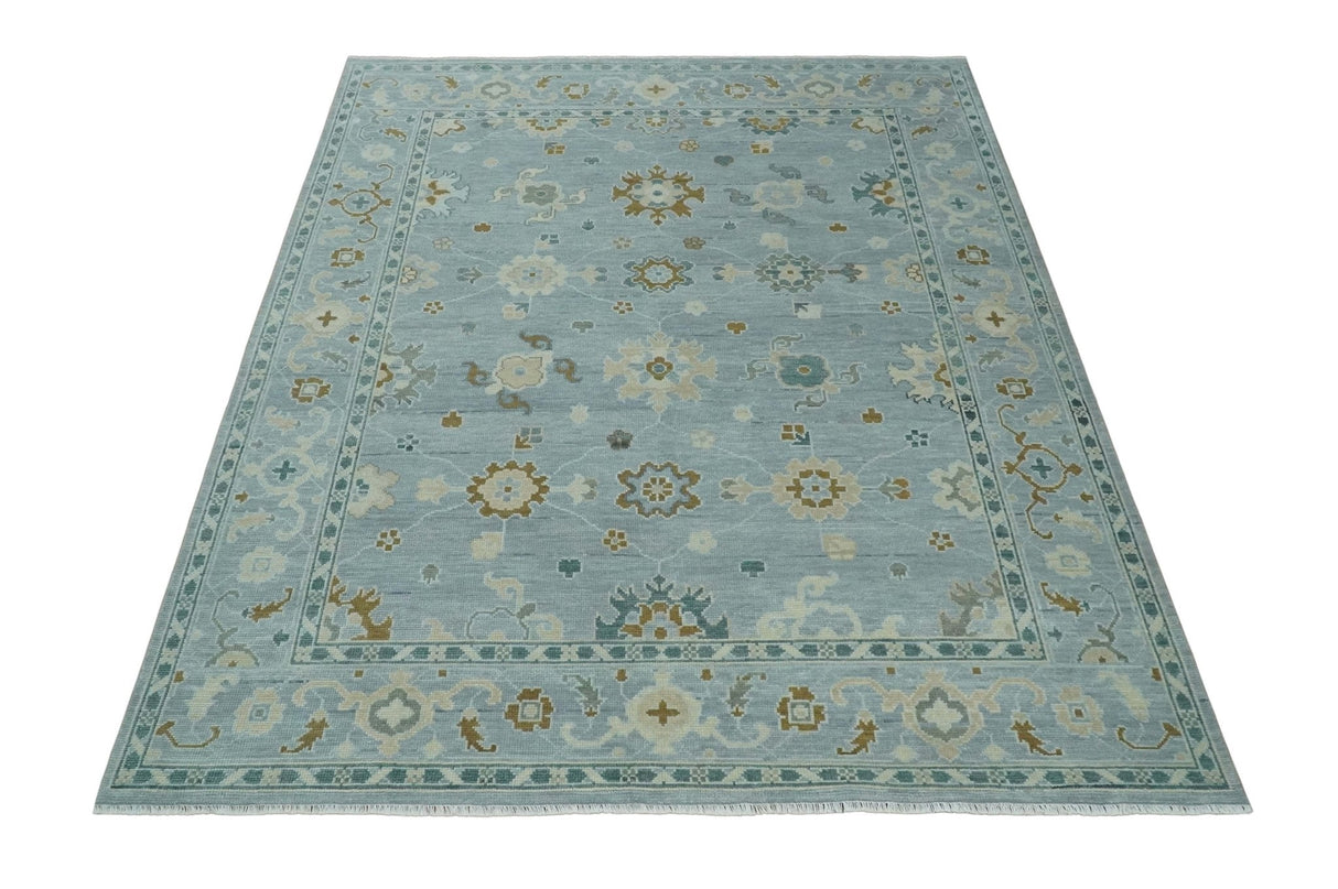 Antique Silver Multi Size Hand Knotted Turkish Style Oushak Traditional Area Rug, Living Room Rug