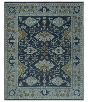 Antique style Blue and Silver Traditional Multi Size Hand Knotted Oushak Wool Rug