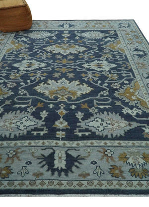 Antique style Blue and Silver Traditional Multi Size Hand Knotted Oushak Wool Rug
