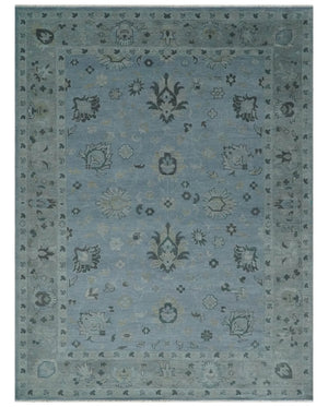 Antique style Blue, Silver and Charcoal Hand Knotted Oushak Wool Area Rug