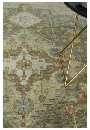 Antique Style Green, Ivory and Beige Hand knotted Heriz Serapi Multi Size wool Area Rug