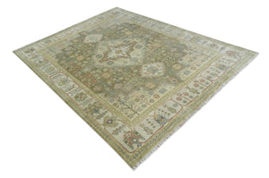 Antique Style Green, Ivory and Beige Hand knotted Heriz Serapi Multi Size wool Area Rug