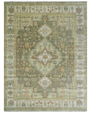 Antique Style Green, Ivory and Beige Hand knotted Heriz Serapi Multi Size wool Area Rug