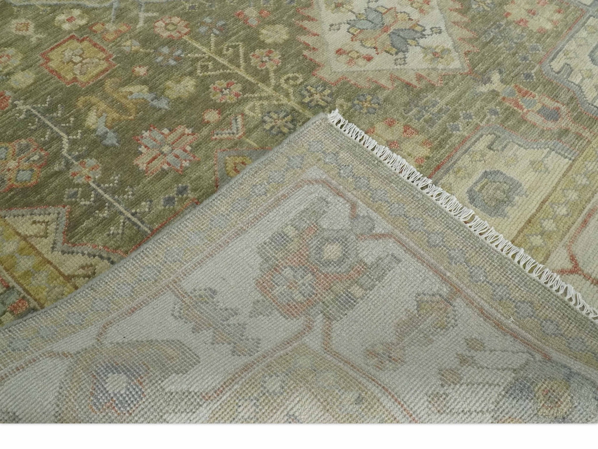 Antique Style Green, Ivory and Beige Hand knotted Heriz Serapi Multi Size wool Area Rug