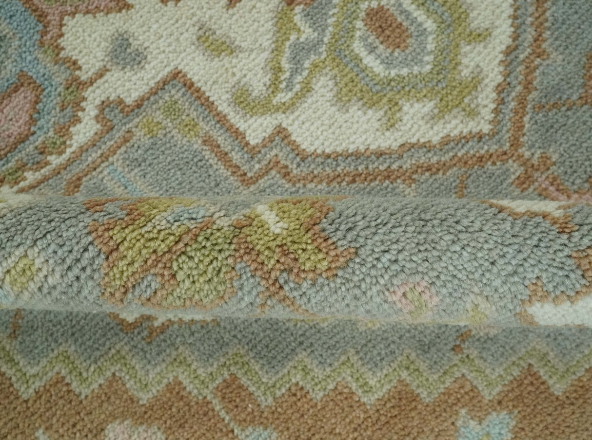 Antique Style Traditional Heriz Gray, Ivory, Peach and Olive Hand Knotted Multi Size wool Area Rug