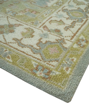 Antique Style Traditional Heriz Gray, Ivory, Peach and Olive Hand Knotted Multi Size wool Area Rug