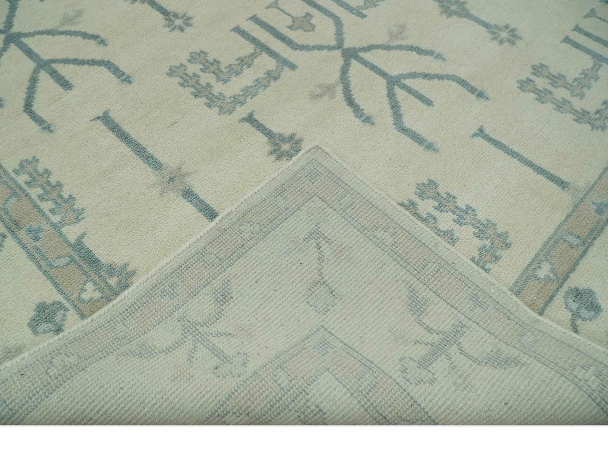 Antique Style Tree of life Beige and Teal Traditional Hand Knotted Custom Made wool Area Rug