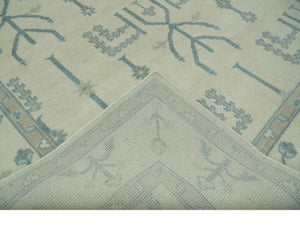 Antique Style Tree of life Beige and Teal Traditional Hand Knotted Custom Made wool Area Rug
