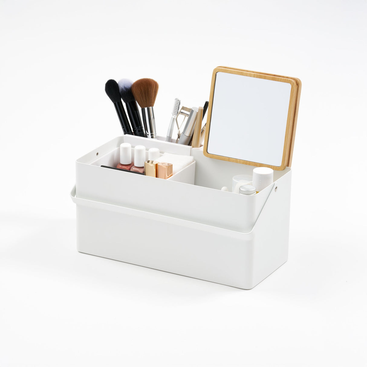 Makeup Organizer with Mirror - Steel + Wood