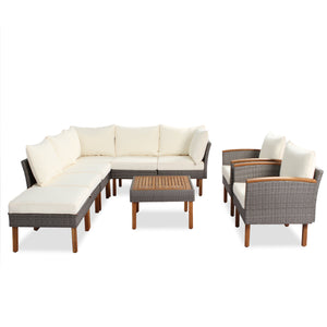 Walker Edison | Wicker 9-Piece Patio Modular Sofa Set