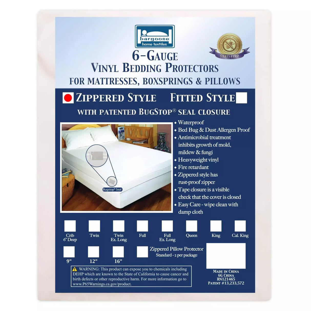 Bargoose Commercial 6-Gauge Vinyl Zippered Mattress Encasement – Waterproof, Wipe-Clean, Bed Bug Proof