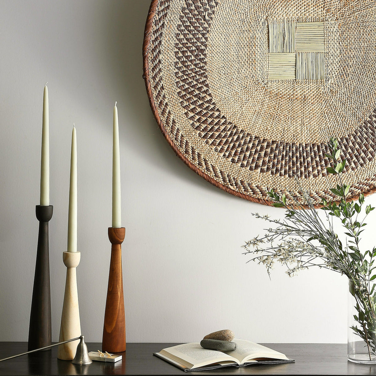 Tapered Candlestick Holder Pine Wood Cognac, Espresso, Natural