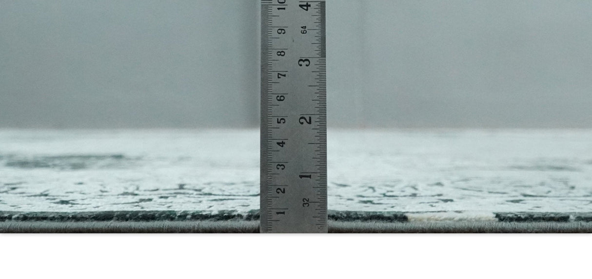 Black, Beige and Silver Antique Finish, Vintage look, Art Silk Area Rug, Living Room Rug