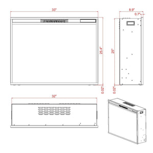 Black Electric Fireplace Heater Insert with Overheating Protection and Remote Control