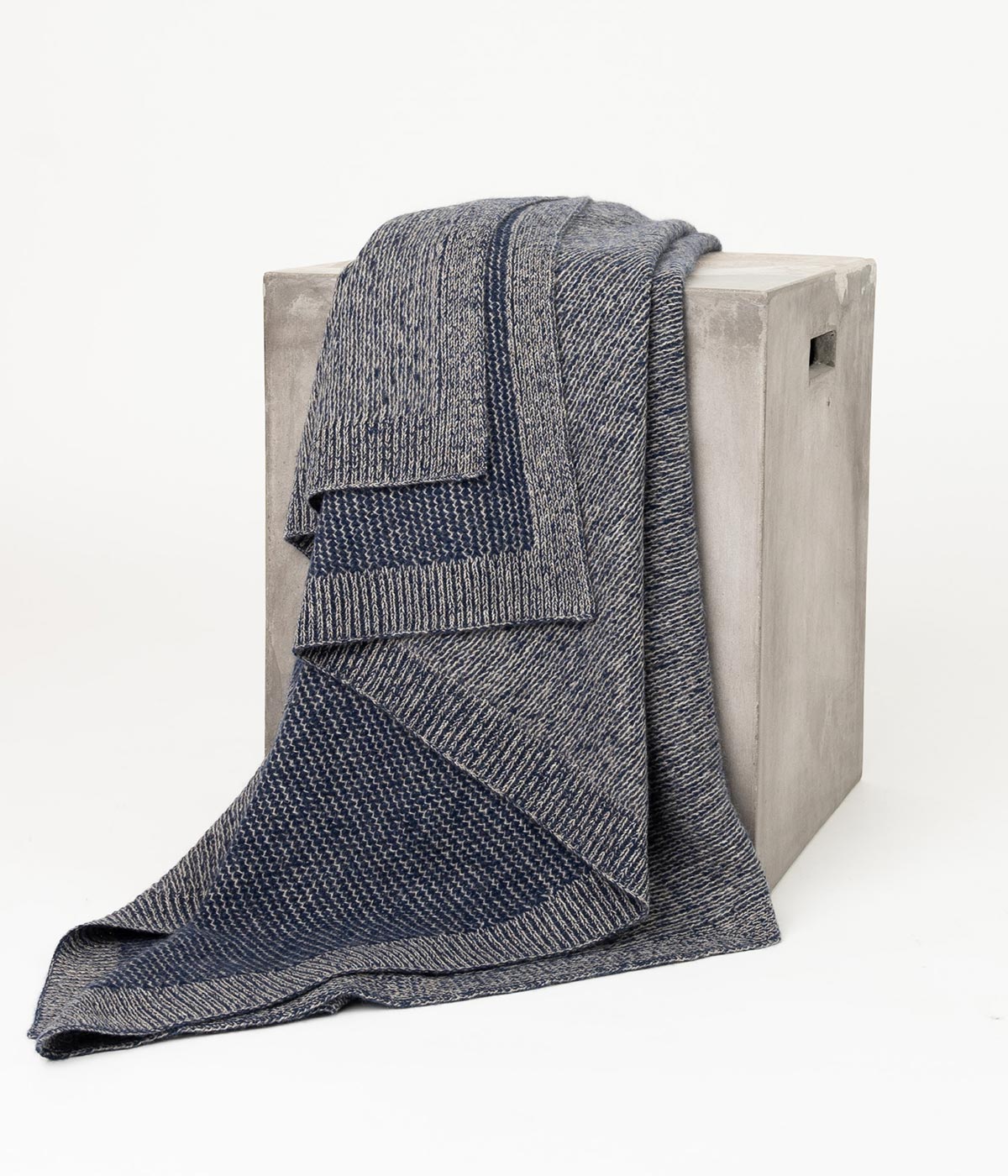 Cobalt and Platinum Yak Down Beehive Knit Throw