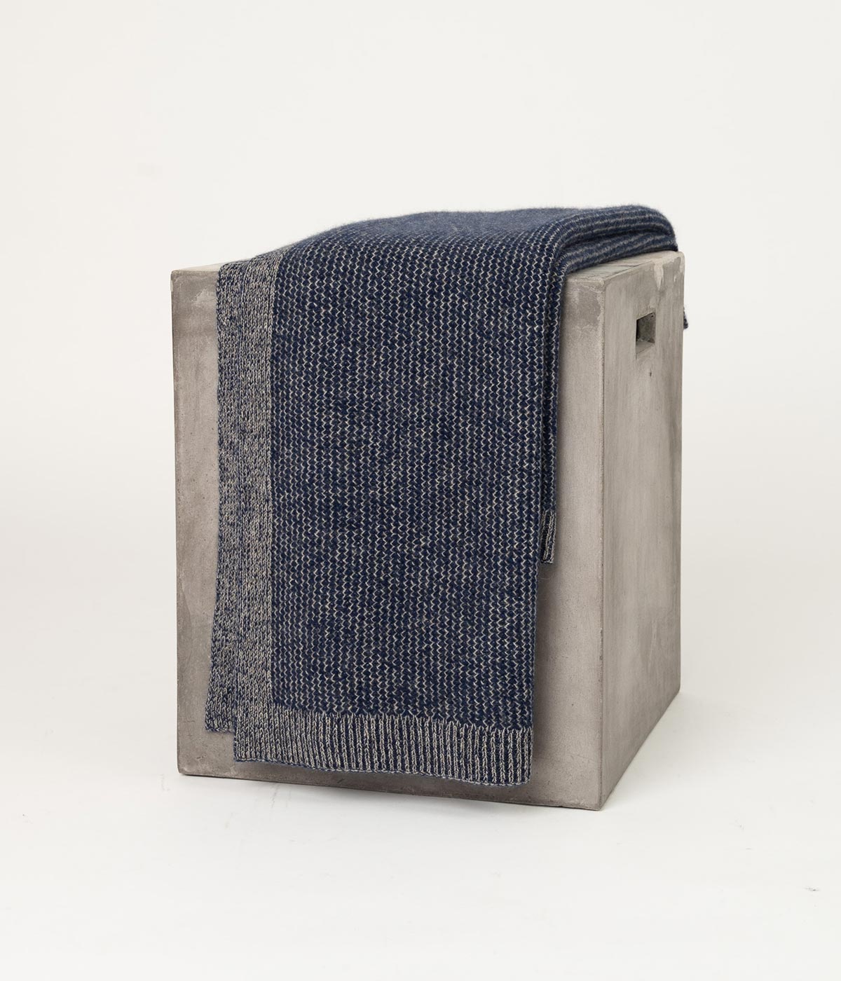 Cobalt and Platinum Yak Down Beehive Knit Throw