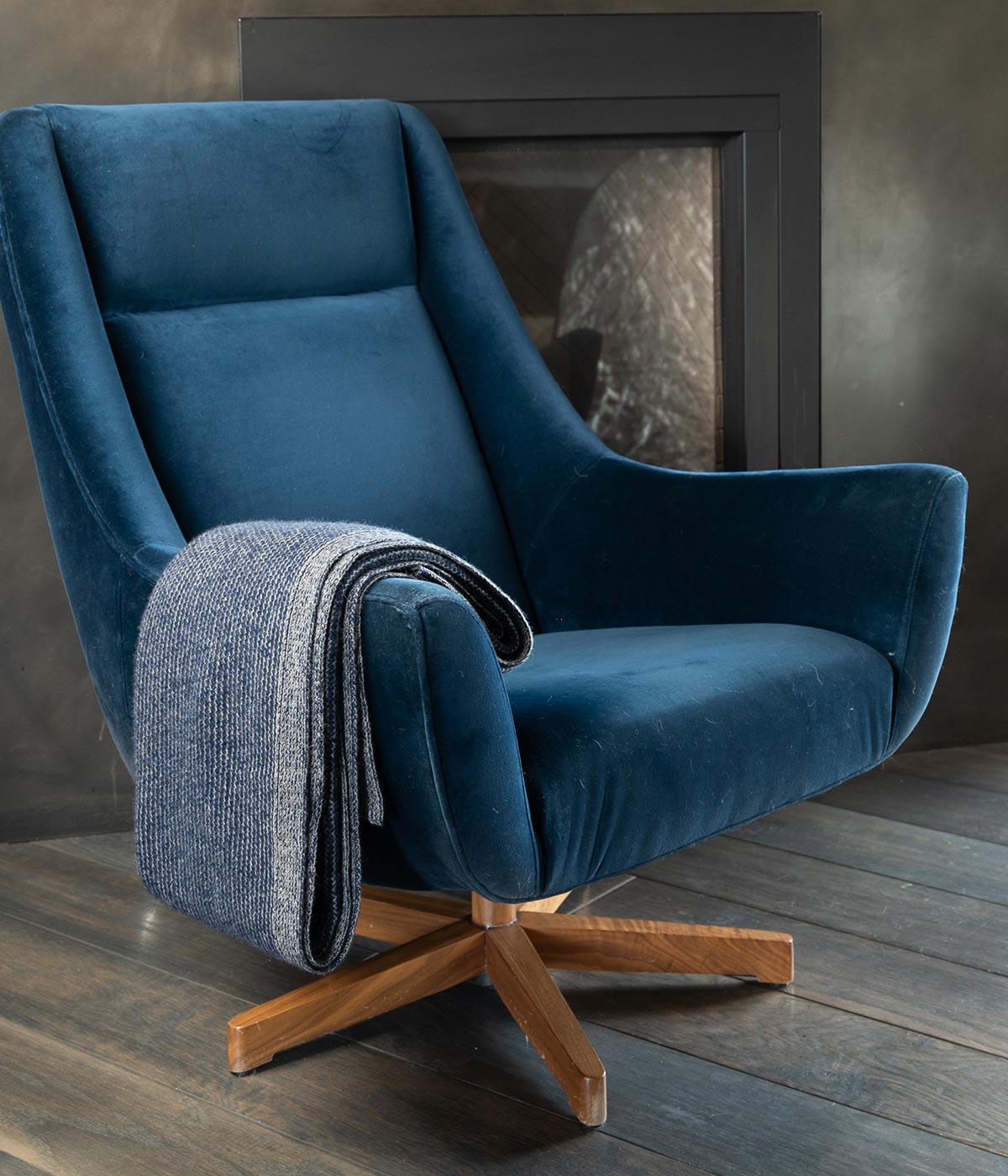 Cobalt and Platinum Yak Down Beehive Knit Throw