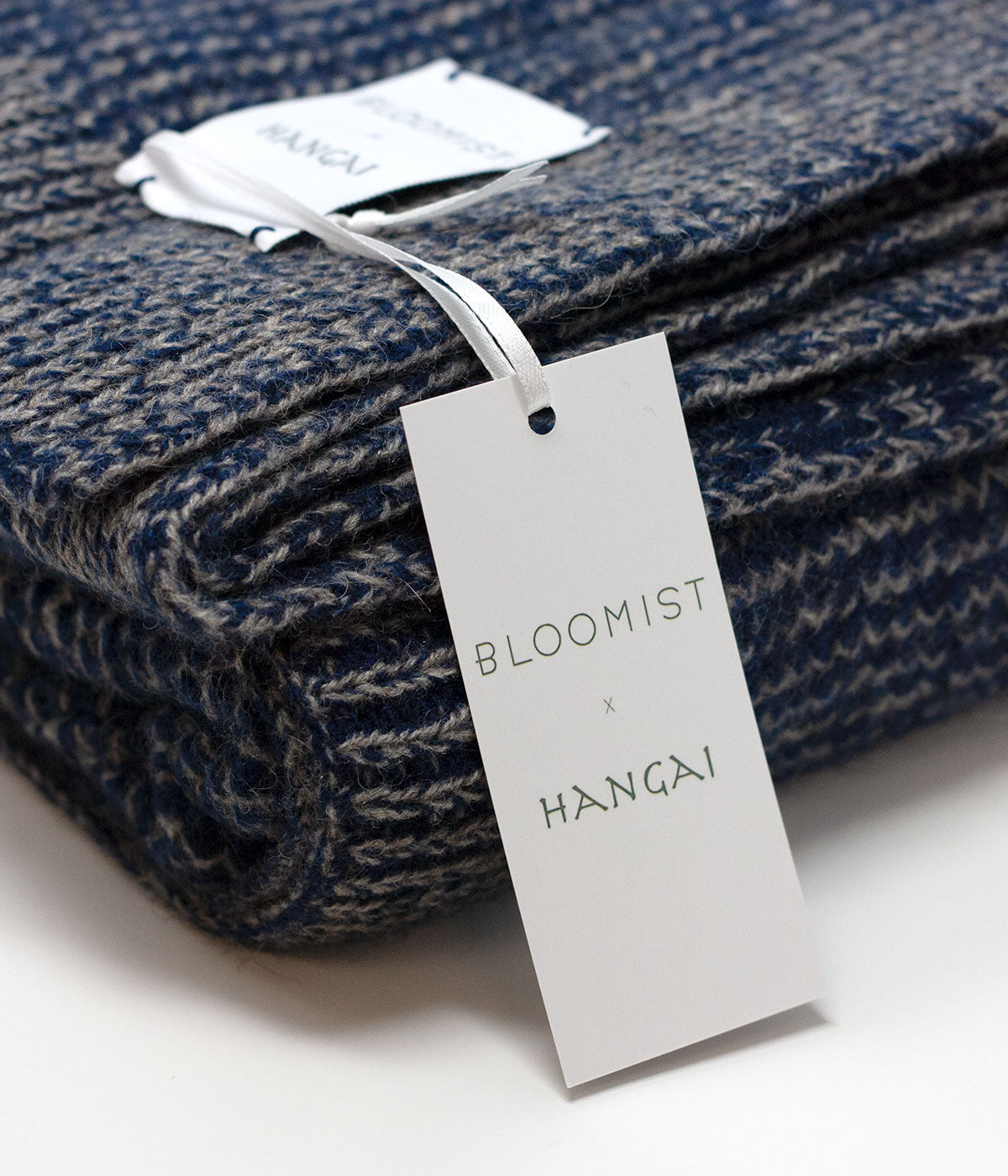 Cobalt and Platinum Yak Down Beehive Knit Throw