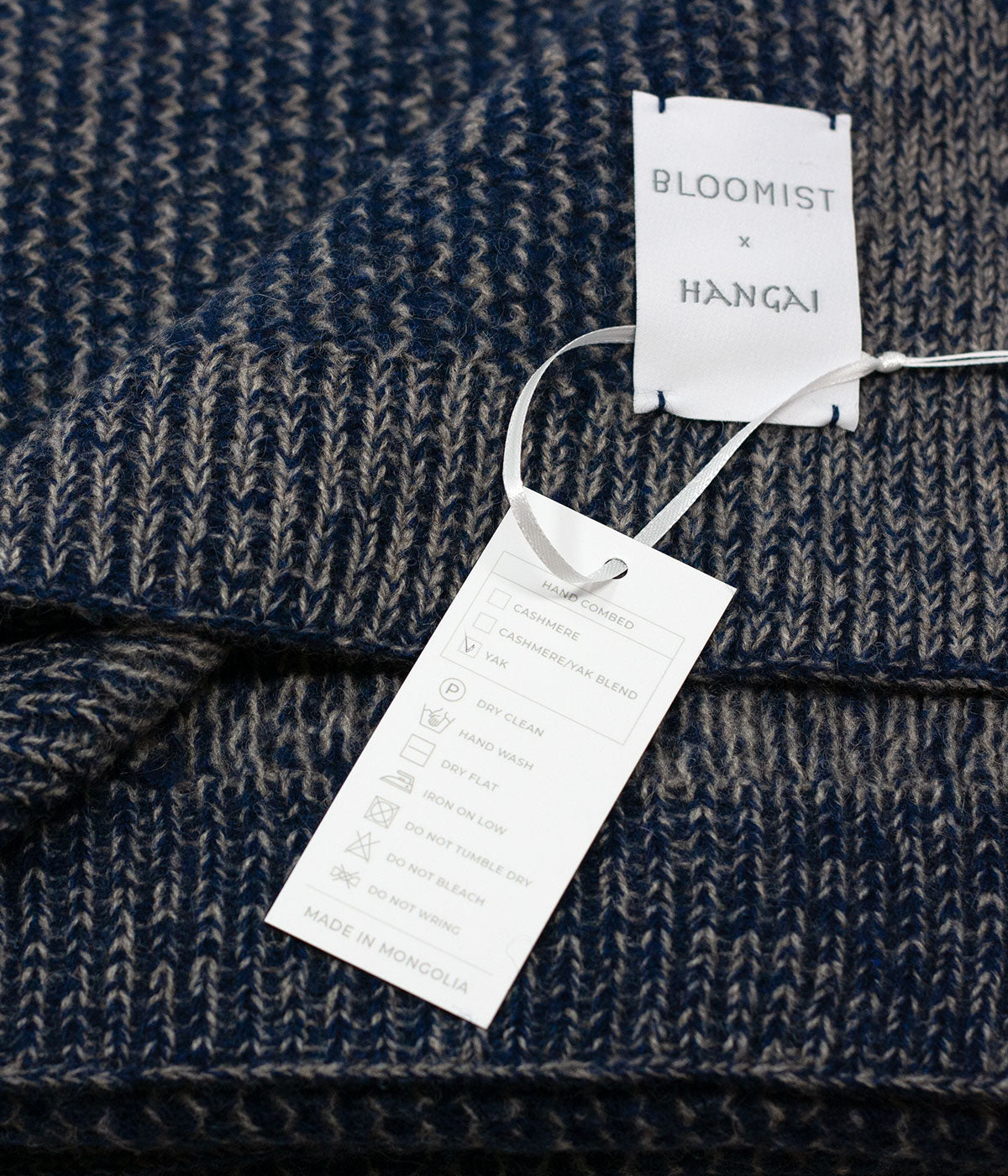 Cobalt and Platinum Yak Down Beehive Knit Throw