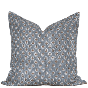 Aster Floral Block Printed Pillow Cover | Blue