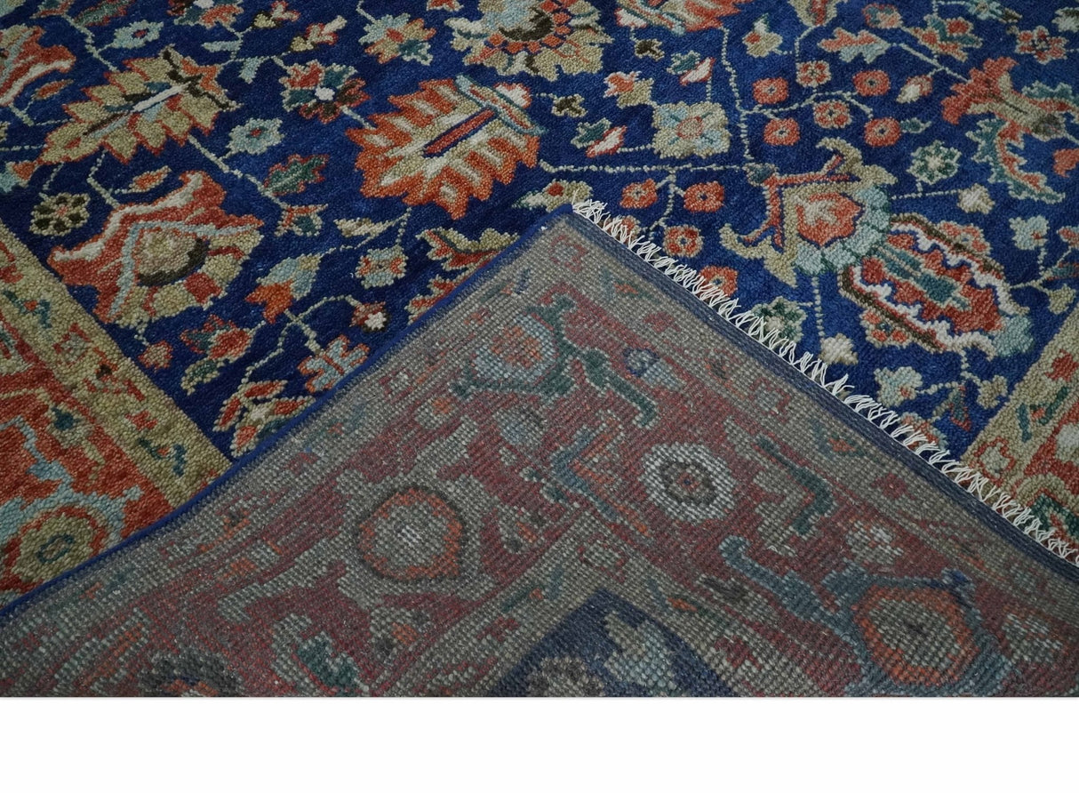 Blue and Rust Turkish Design Traditional Serapi Hand Knotted Wool Area Rug