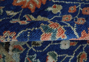 Blue and Rust Turkish Design Traditional Serapi Hand Knotted Wool Area Rug